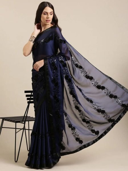 Sequence Embroidery Rangoli Georgette Saree  Georgette Sarees Wholesale