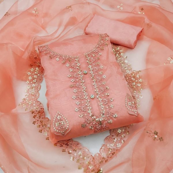 Sequence Work Organza Dress Material Color Set Matching Dress Material Wholesale