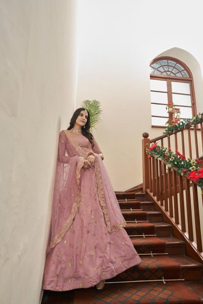 Sequins Embroidered Art Silk Wedding Wear Lehenga Choli In peach Bridal Lehenga Choli