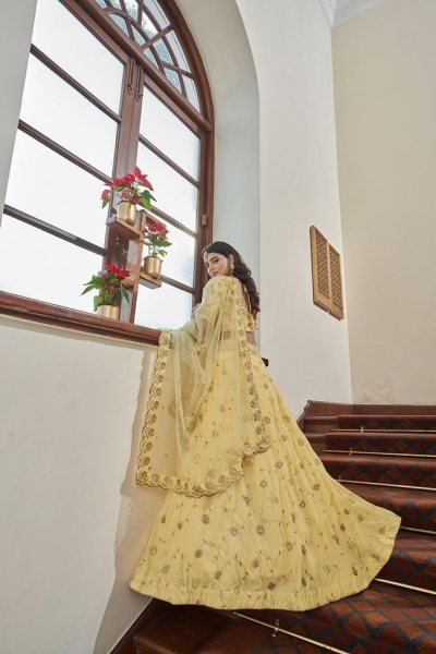 Sequins Embroidered Art Silk Wedding Wear Lehenga Choli In yellow  Bridal Lehenga Choli