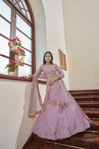 Sequins Embroidered Art Silk Wedding Wear Lehenga Choli In Lavender Colour  Bridal Lehenga Choli