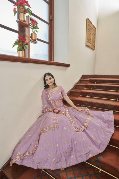 Sequins Embroidered Art Silk Wedding Wear Lehenga Choli In Lavender Colour  Bridal Lehenga Choli