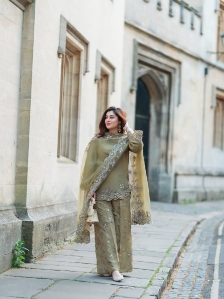 Sharara Luxe Edition French Crepe Silk Suit with Embroidery  & Tissue Dupatta Ready to Wear Ready To Wear Collection