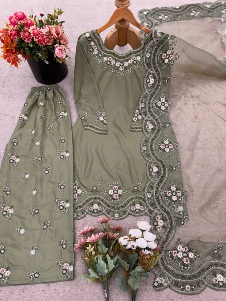 Sharara Luxe Edition French Crepe Silk Suit with Embroidery  & Tissue Dupatta Ready to Wear Ready To Wear Collection