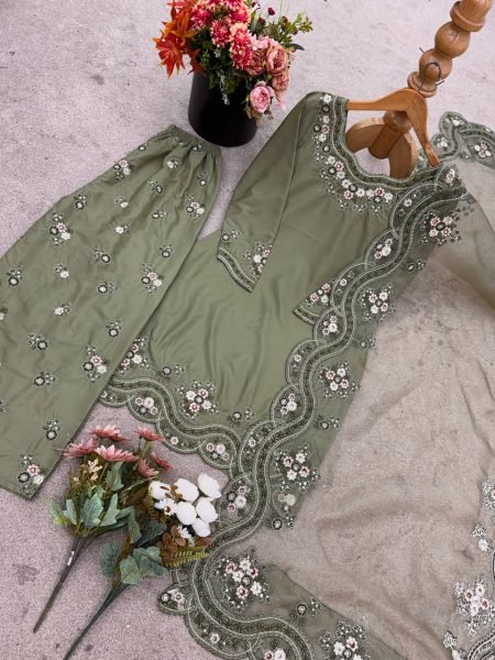 Sharara Luxe Edition French Crepe Silk Suit with Embroidery  & Tissue Dupatta Ready to Wear Ready To Wear Collection