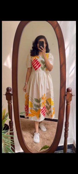 Shop pure cotton white printed one piece dress for summer casual wear Printed Kurtis