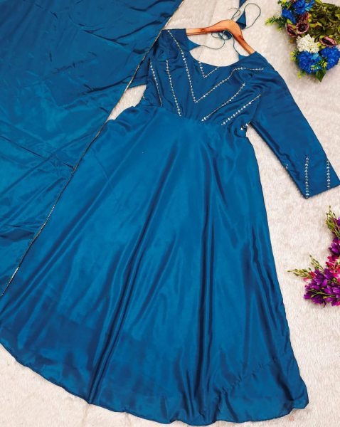 Shop  Trendy Chinnon Silk Gown     Full Flare  Soft Lining   Stylish Look  Perfect for Parties  Festivals   Weddings Anarkali Kurtis 