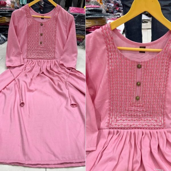 Silk Slub With Embrodery kurti by Royal export  Embroidery Kurtis 