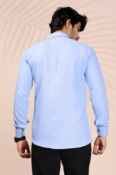 Sky Blue Popcorn Shirt for Men Summer Casual Essential Mens Shirt