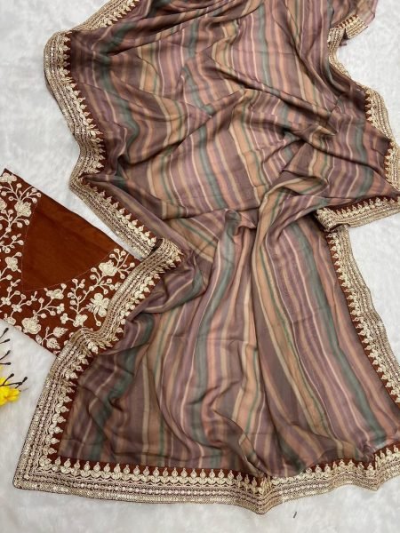 Smooth Organza Sequence Embroidery Work Saree  Organza Sarees Wholesale