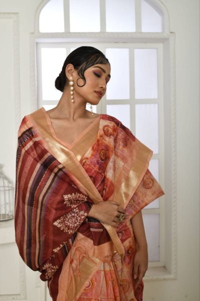 Smooth Tussar Silk Saree With All Over Extraordinary Print And Zari Border  Silk Sarees Wholesale