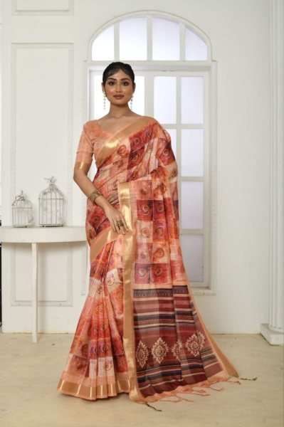 Smooth Tussar Silk Saree With All Over Extraordinary Print And Zari Border  Silk Sarees Wholesale