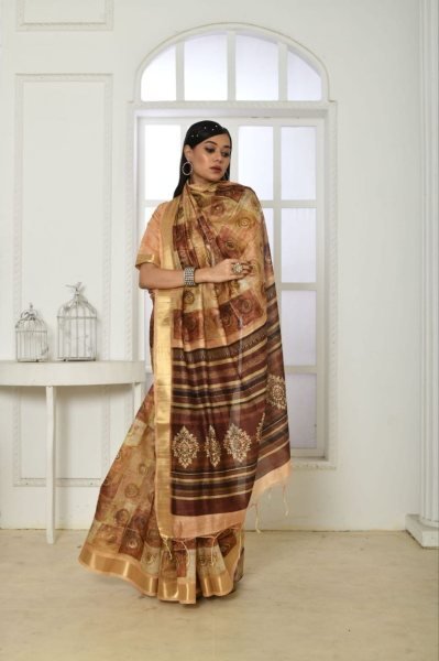 Smooth Tussar Silk Saree With All Over Extraordinary Print And Zari Border  Silk Sarees Wholesale