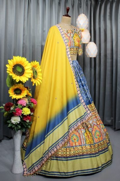Soft Butter Silk With Fancy Digital Print Navratri Lehenga Choli Navratri Lehnega Choli