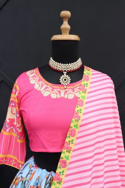 Soft Butter Silk  WIth Fancy Digital Print Work  Lehenga Choli  Navratri Lehnega Choli