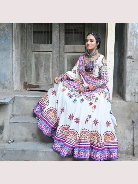 Soft Butter Silk With  Real Mirror Work  Lehenga Choli  Navratri Lehnega Choli