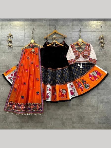 Soft Butter Silk With  Real Mirror Work Lehenga Choli  Navratri Lehnega Choli