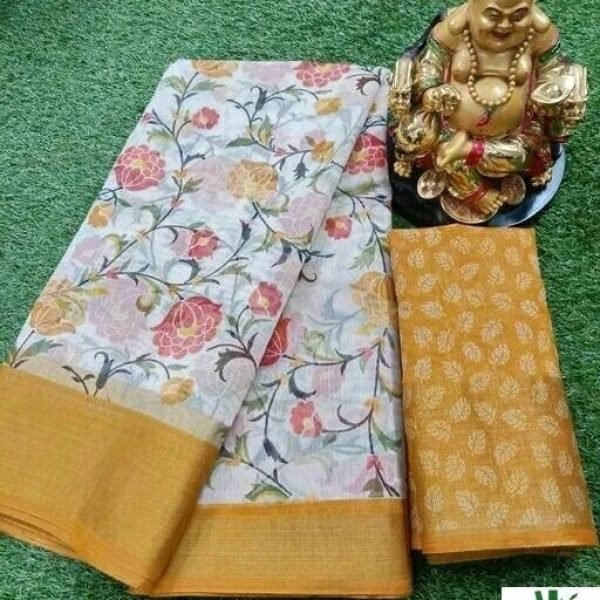 Soft Cotton HD Flower Print Saree  Cotton Sarees Wholesale