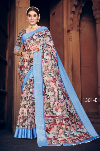 Soft Cotton linen  print  Saree In Wholsale Rate Linen Sarees Wholesale