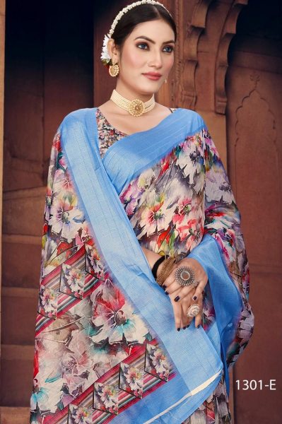 Soft Cotton linen  print  Saree In Wholsale Rate Linen Sarees Wholesale