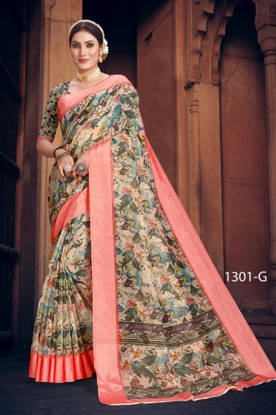 Soft Cotton linen  print  Saree In Wholsale Rate Linen Sarees Wholesale