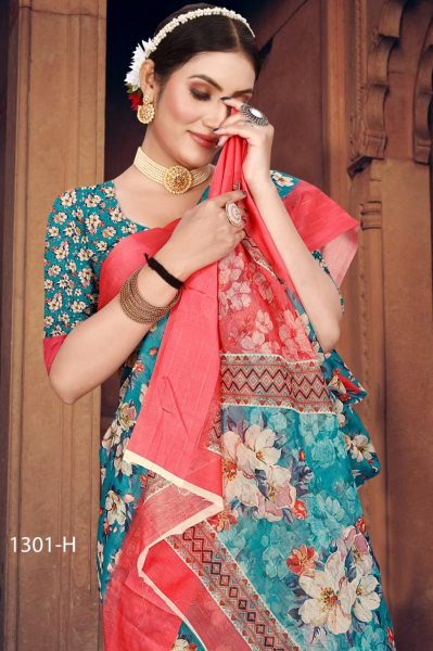 Soft Cotton linen  print  Saree In Wholsale Rate Linen Sarees Wholesale