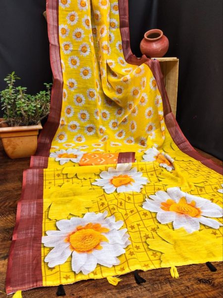 Soft Cotton Linen Sarees for Casual and Festive Wear Linen Sarees Wholesale