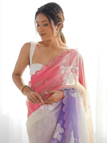 Soft Crush Silk Saree With Sequin Embroidery Export Quality