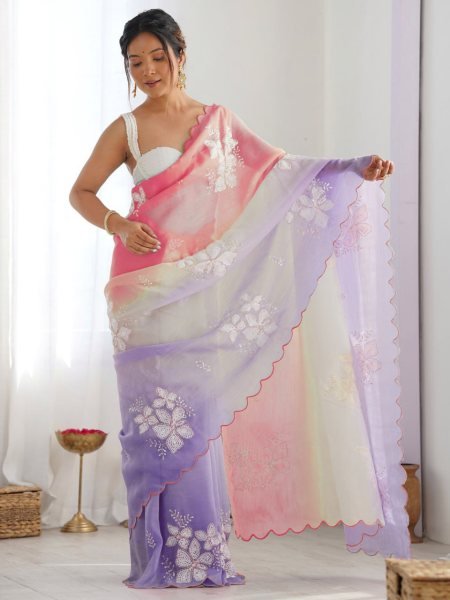 Soft Crush Silk Saree With Sequin Embroidery Export Quality Embroidery Sarees Wholesale