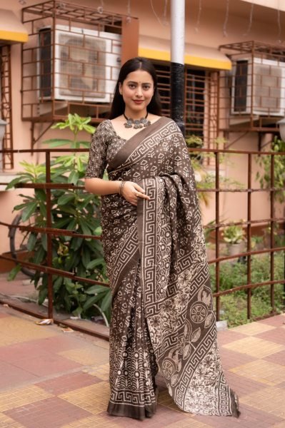 soft dolla silk saree with batik style prints Saree Silk Sarees Wholesale