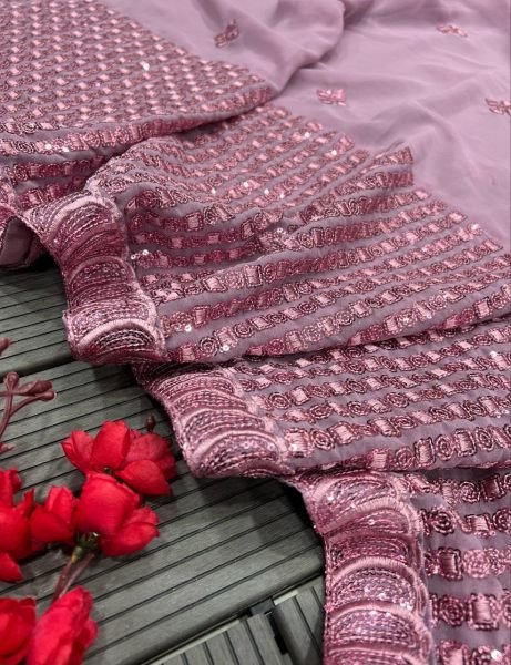 Soft Georgette Saree With Sequence Embroidery Work  Georgette Sarees Wholesale