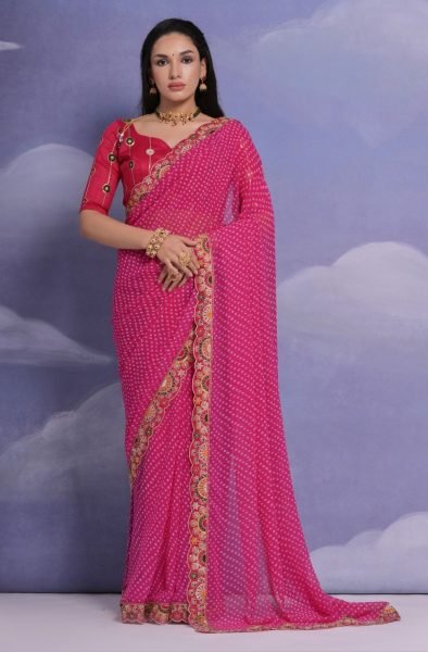 Soft Georgette sarees with bhandhej print Georgette Sarees Wholesale