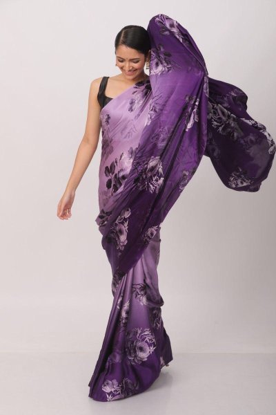 Soft Japan Satin Silk Digital Print Saree with Matching Blouse Latest Designer Collection at Wholesale Rate in India Silk Sarees Wholesale