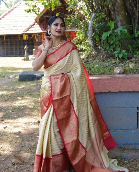 Soft Lichi Silk Saree with Rich Weaving Perfect for Festivals and Export Onam Collection
