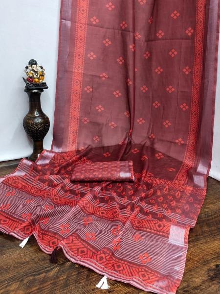 Soft Linen Cotton Silk Saree with Digital Batik Print   Woven Silver Border Cotton Sarees Wholesale