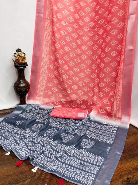 Soft Linen Cotton Silk Saree with Digital Batik Print   Woven Silver Border Cotton Sarees Wholesale