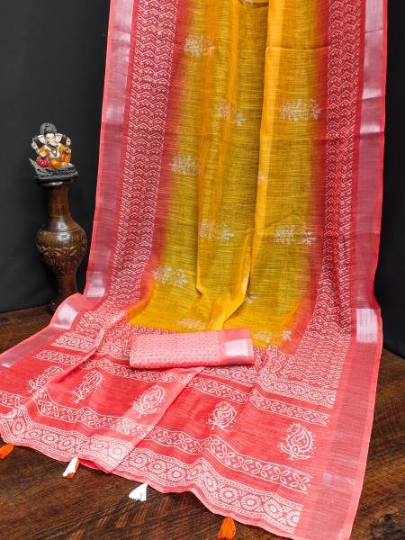 Soft Linen Cotton Silk Saree with Digital Batik Print   Woven Silver Border Cotton Sarees Wholesale