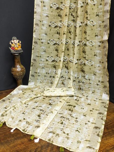 Soft Linen Cotton Silk Saree with Digital Batik Print   Woven Silver Border Cotton Sarees Wholesale