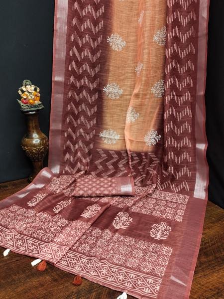 Soft Linen Cotton Silk Saree with Digital Batik Print   Woven Silver Border Cotton Sarees Wholesale