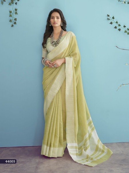  Soft Linen silk with Chikankari Weaved Border Saree Linen Sarees Wholesale