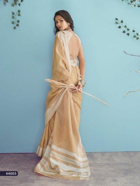  Soft Linen silk with Chikankari Weaved Border Saree Linen Sarees Wholesale