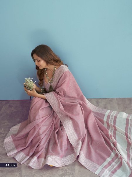  Soft Linen silk with Chikankari Weaved Border Saree Linen Sarees Wholesale