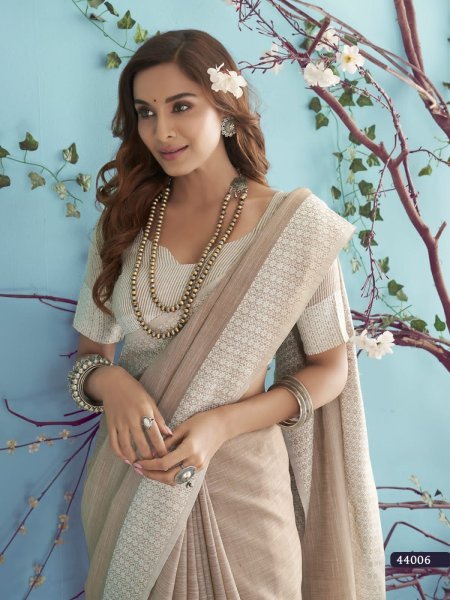  Soft Linen silk with Chikankari Weaved Border Saree Linen Sarees Wholesale