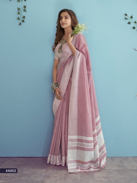  Soft Linen silk with Chikankari Weaved Border Saree Linen Sarees Wholesale
