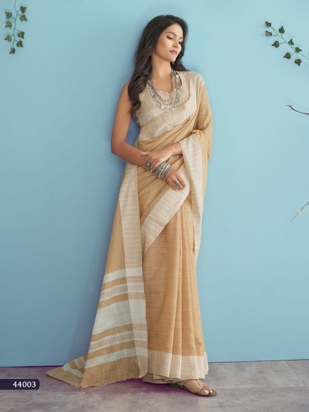 Soft Linen silk with Chikankari Weaved Border Saree Linen Sarees Wholesale
