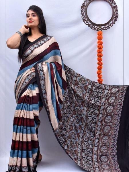 Soft Muslin Cotton Digital Print Saree with Tassel Pallu – Unstitched Blouse Sarees 