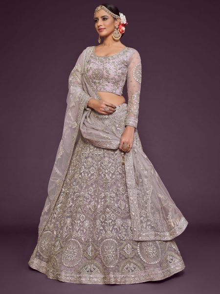 Soft Net Embroidery Lehenga Choli In Lavender Colour Bridal Lehenga Choli