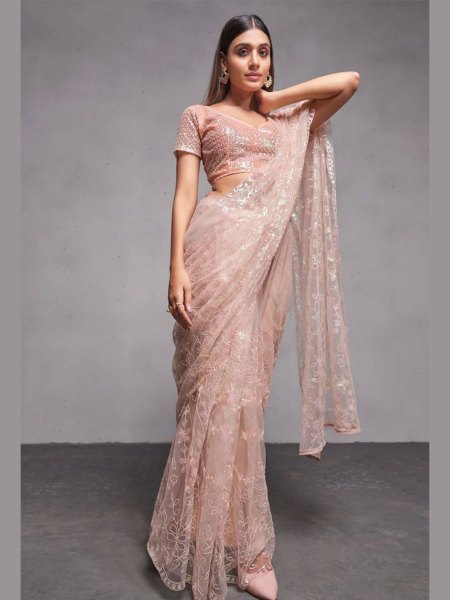 Soft Net Sequance Embroidery Work Saree Sarees 