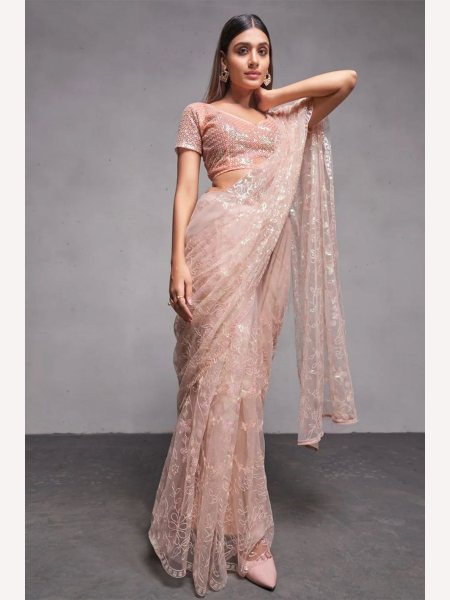 Soft Net Sequance Embroidery Work Saree Net Sarees Wholesale