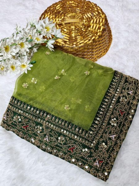 Soft  Orgenza Silk Saree With Multi Thread Work  Organza Sarees Wholesale